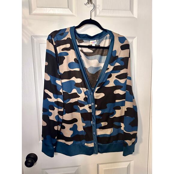 Lularoe Cardigan Button Jacket Blue Tab Black Camouflage 2XL 22/24 20 XXL - Picture 8 of 8